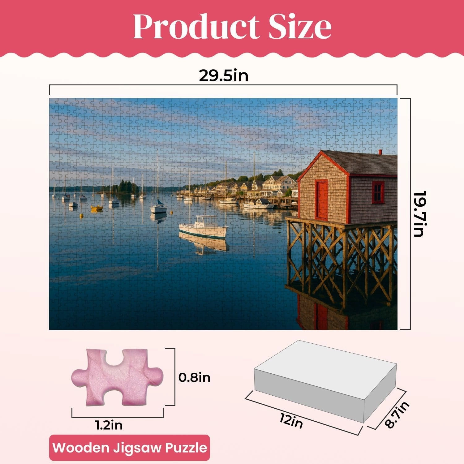 Wooden Puzzles Harbor Rustic Fishing pier Maine Fishing Village Jigsaw Puzzles for Adults 1000 Pieces Impossible Puzzle Challenging Puzzle Educational Toys Decompression Game
