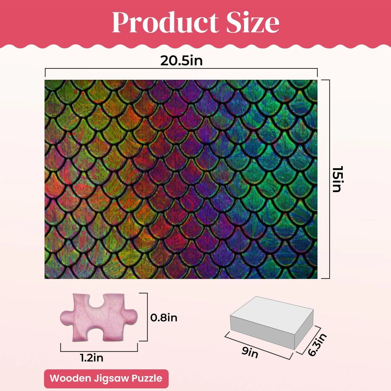 Wooden Puzzles Mermaid Fish Scale Squama Holographic Neon Stained Glass Rainbow Jigsaw Puzzles for Adults 500 Pieces Impossible Puzzle Challenging Puzzle Educational Toys Decompression Game