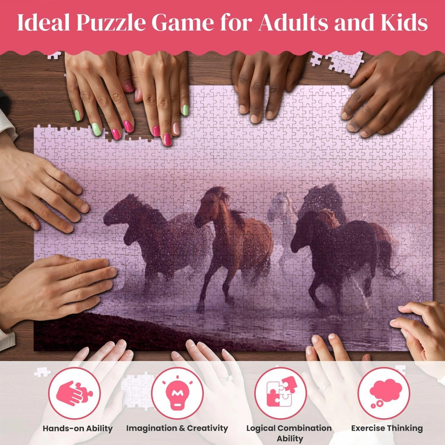 Wooden Puzzles Morning Ulan Integration Grassland Jigsaw Puzzles for Adults 1000 Pieces Impossible Puzzle Challenging Puzzle Educational Toys Decompression Game