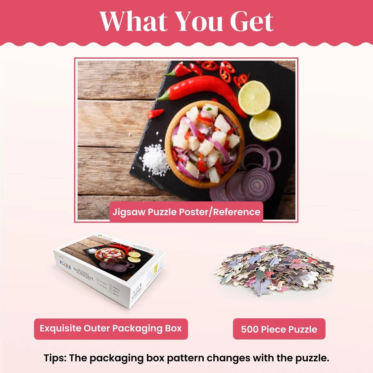 Wooden Puzzles Traditional Ceviche Seafood Vegetables Lime Close up Plate Jigsaw Puzzles for Adults 500 Pieces Impossible Puzzle Challenging Puzzle Educational Toys Decompression Game