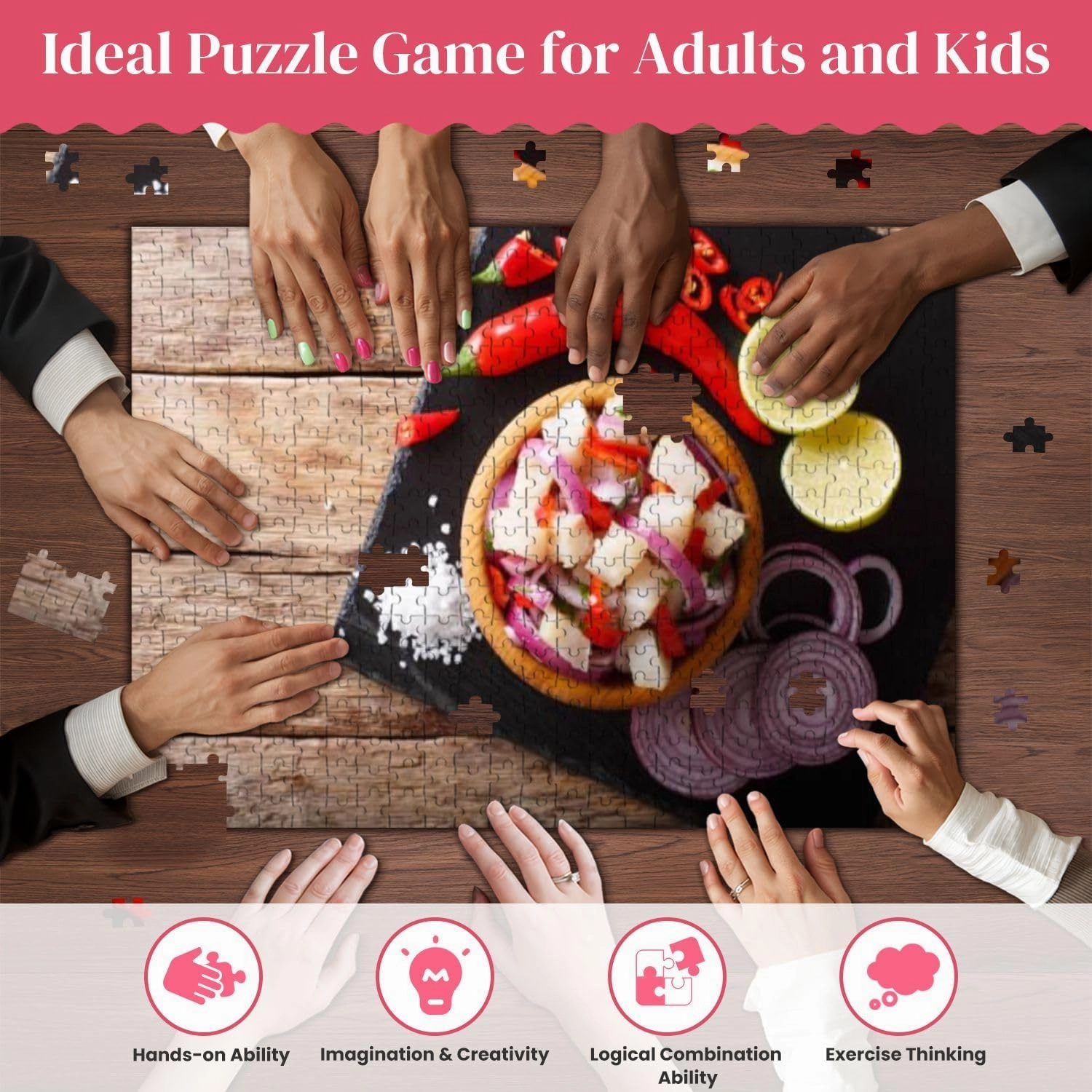 Wooden Puzzles Traditional Ceviche Seafood Vegetables Lime Close up Plate Jigsaw Puzzles for Adults 500 Pieces Impossible Puzzle Challenging Puzzle Educational Toys Decompression Game