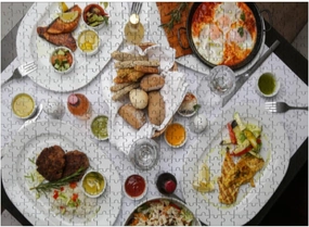 Wooden Puzzles Various Mediterranean Dishes Wines Served Restaurant Table Jigsaw Puzzles for Adults 500 Pieces Impossible Puzzle Challenging Puzzle Educational Toys Decompression Game