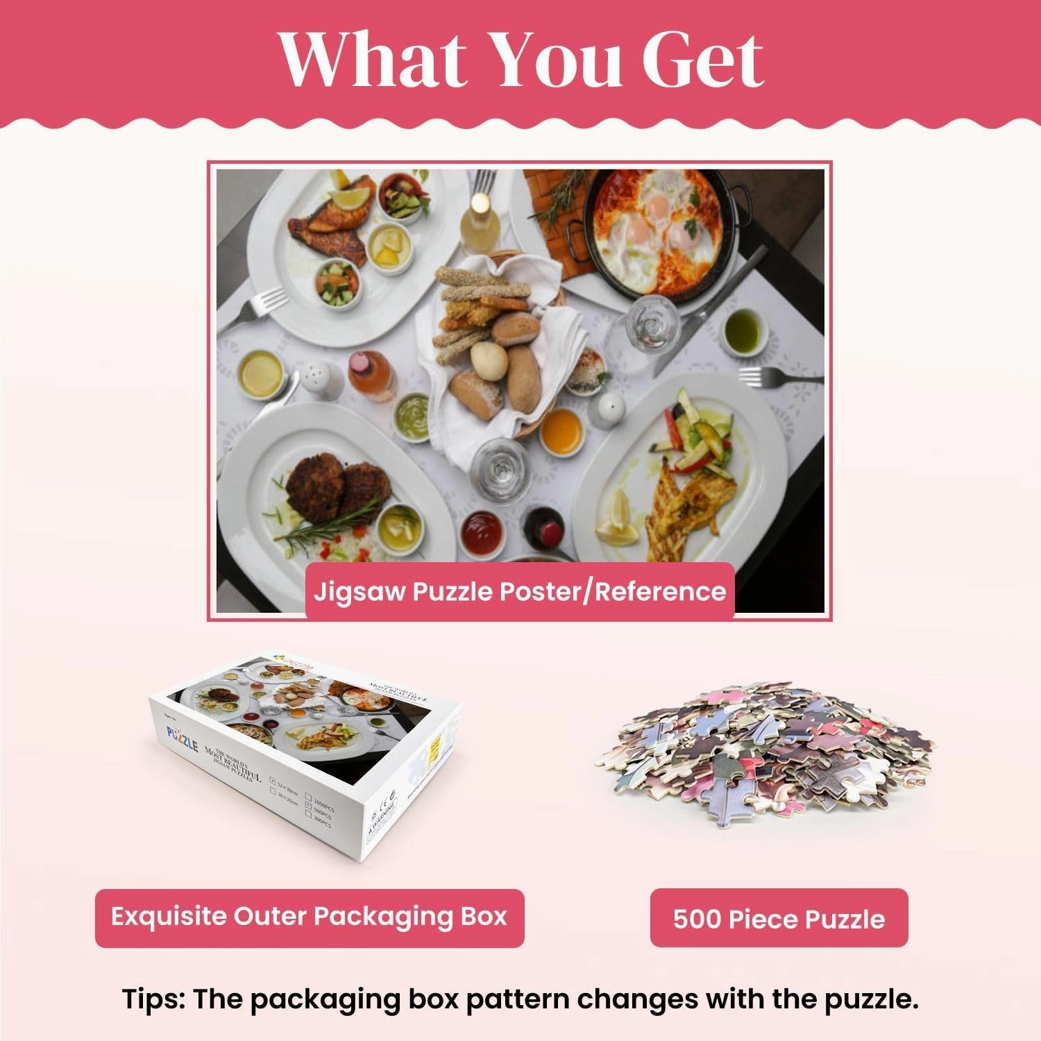 Wooden Puzzles Various Mediterranean Dishes Wines Served Restaurant Table Jigsaw Puzzles for Adults 500 Pieces Impossible Puzzle Challenging Puzzle Educational Toys Decompression Game