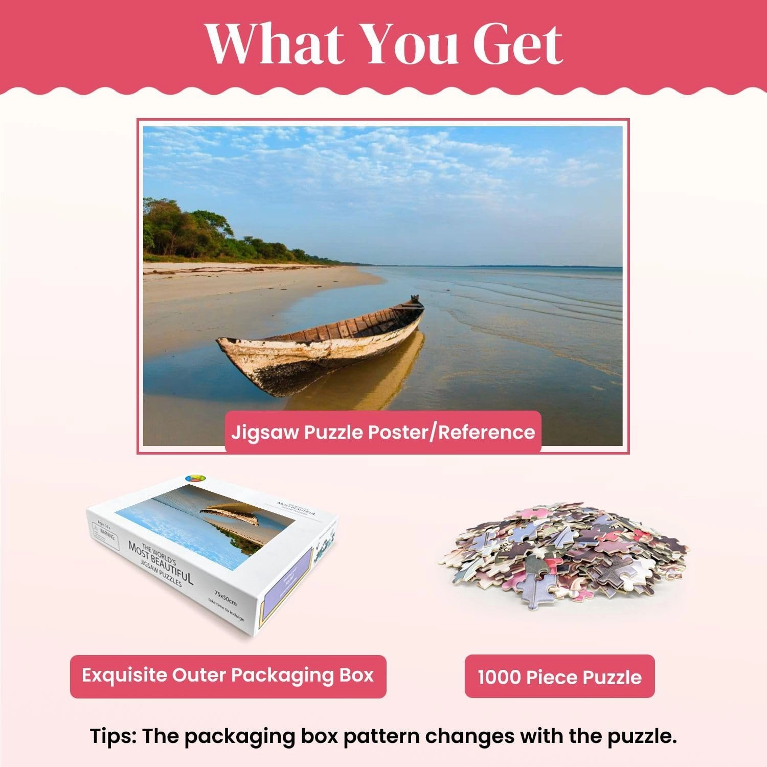 Wooden Puzzles View Traditional Fishing Canoe Beach Island Jigsaw Puzzles for Adults 1000 Pieces Impossible Puzzle Challenging Puzzle Educational Toys Decompression Game