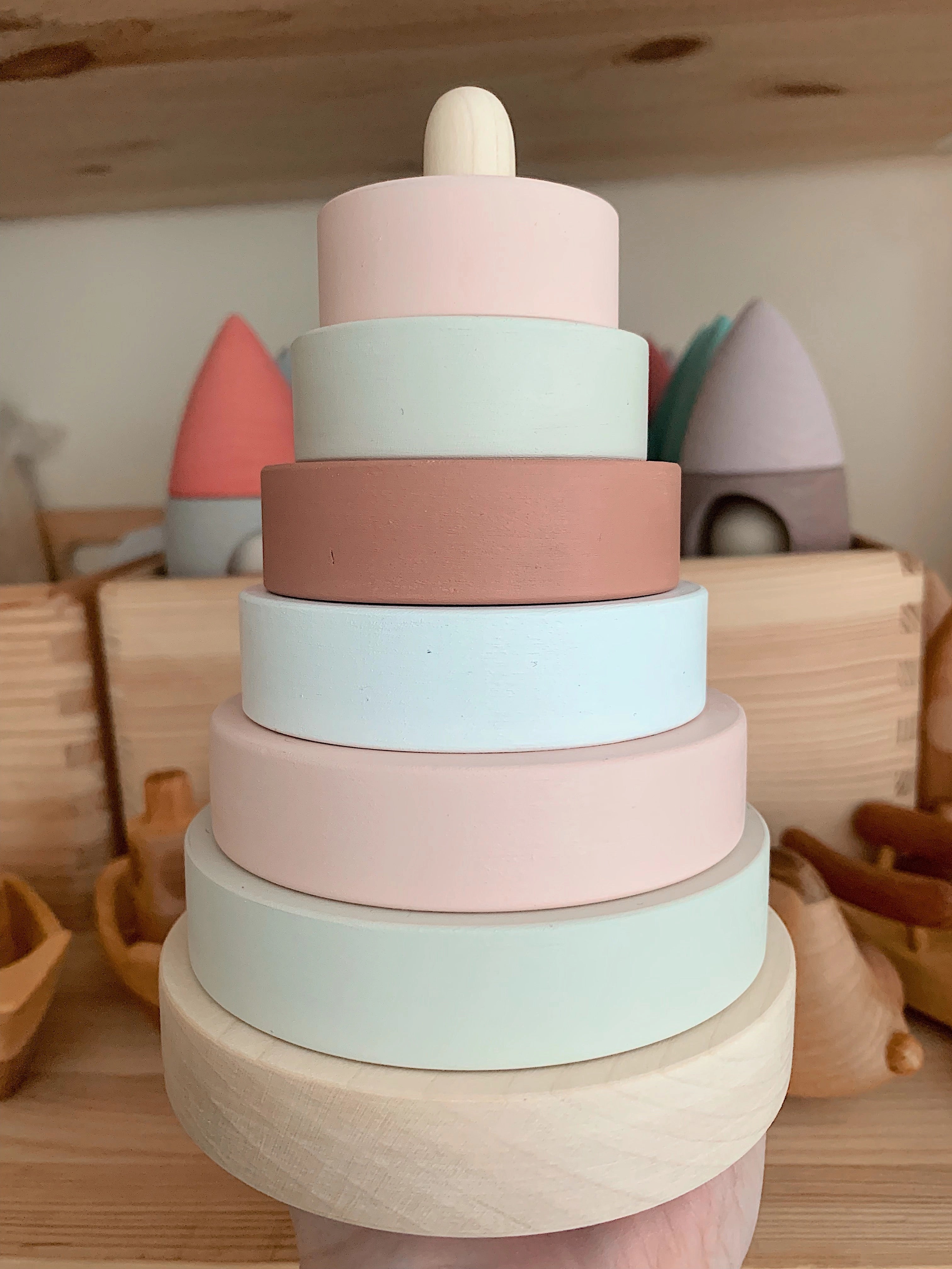 Wooden stacking pyramid - Custom colour choice