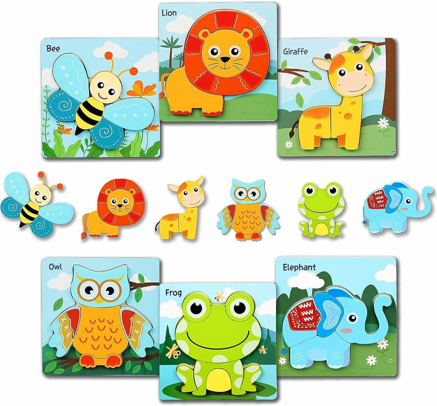 Wooden Toddler Puzzles Ages 1-3, Montessori Toys for 1  Year Old, 6 Pack Animal Puzzles for Toddlers 1-3, Educational Learning Preschool STEM Toys, Shape Puzzle for Kids, for Kids