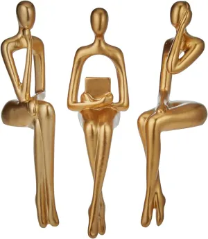 XINXUAN Gold Statue Home Decor - Modern Bookshelf & Desk Decor - 3 Piece Set