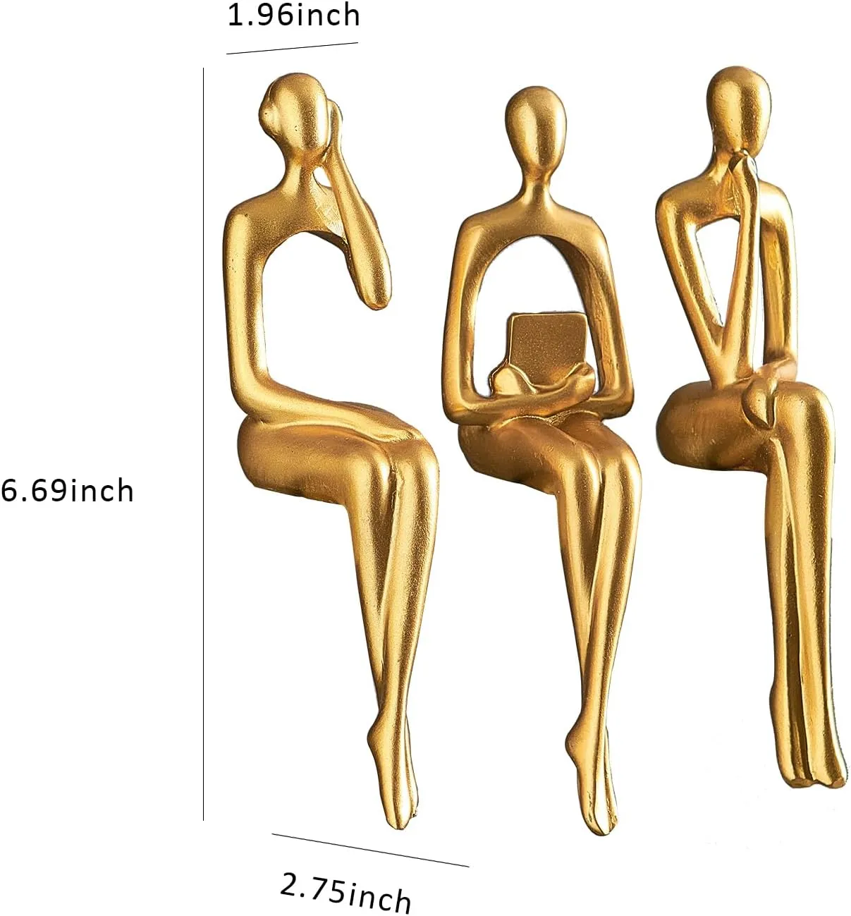 XINXUAN Gold Statue Home Decor - Modern Bookshelf & Desk Decor - 3 Piece Set