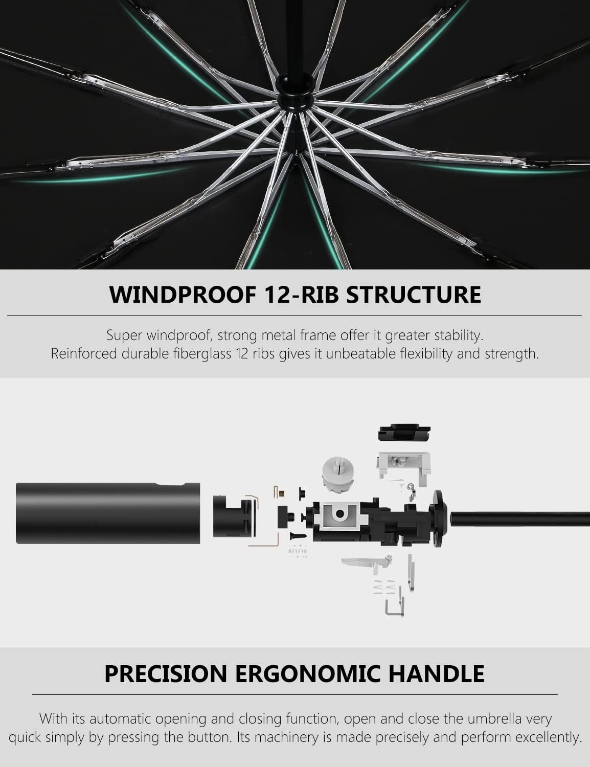 XIXVON Umbrella Pro | UPF 50  99% UV Protection, Reflective Safety Strip, Sturdy Windproof, Travel Portable, Automatic | Reverse Folding Umbrella