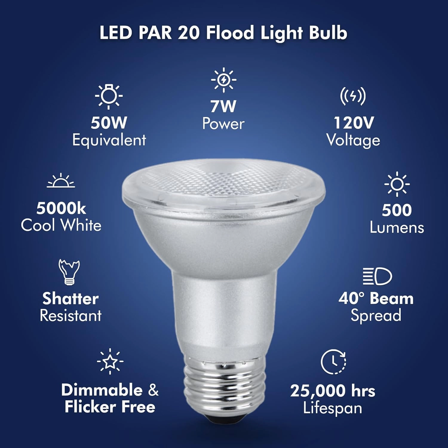 Xtricity LED PAR20 Dimmable Flood Light Bulb, 7 Watt (50W Equivalent), 500 Lumens, 5000K Daylight, 120V, Indoor/Outdoor, Energy Star Certified, UL Listed (6 Pack)