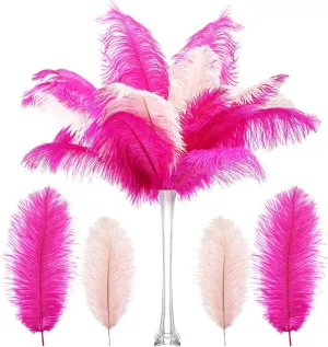 XunYee 60 Pcs 1920s Natural Ostrich Feathers Bulk 10-12 Inch/ 12-14 Inch Natural Large Feather for Wedding Dancing Birthday Party Centerpieces Carnival Decorations(Light Pink, Rose red)