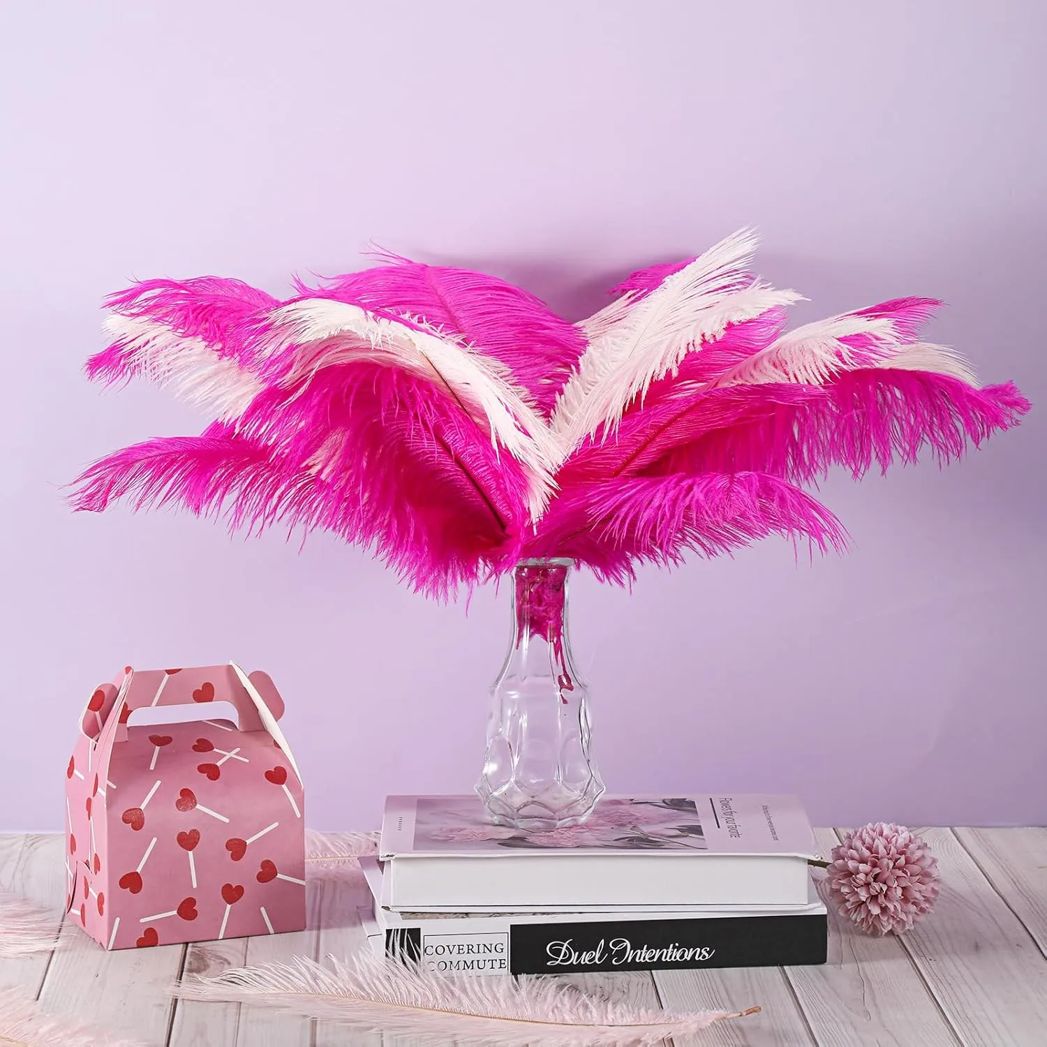XunYee 60 Pcs 1920s Natural Ostrich Feathers Bulk 10-12 Inch/ 12-14 Inch Natural Large Feather for Wedding Dancing Birthday Party Centerpieces Carnival Decorations(Light Pink, Rose red)