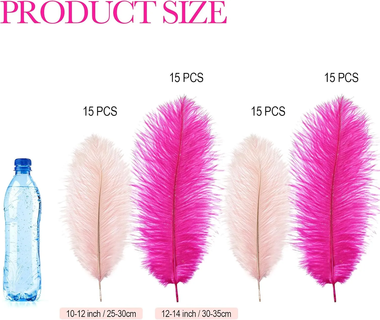 XunYee 60 Pcs 1920s Natural Ostrich Feathers Bulk 10-12 Inch/ 12-14 Inch Natural Large Feather for Wedding Dancing Birthday Party Centerpieces Carnival Decorations(Light Pink, Rose red)