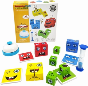 Xylolin Expression Puzzle Building Blocks, Wooden Face Changing Cube Building Blocks Toy with Bell and Sand Clock, Matching Board Games for Kids Ages 3 Years and up