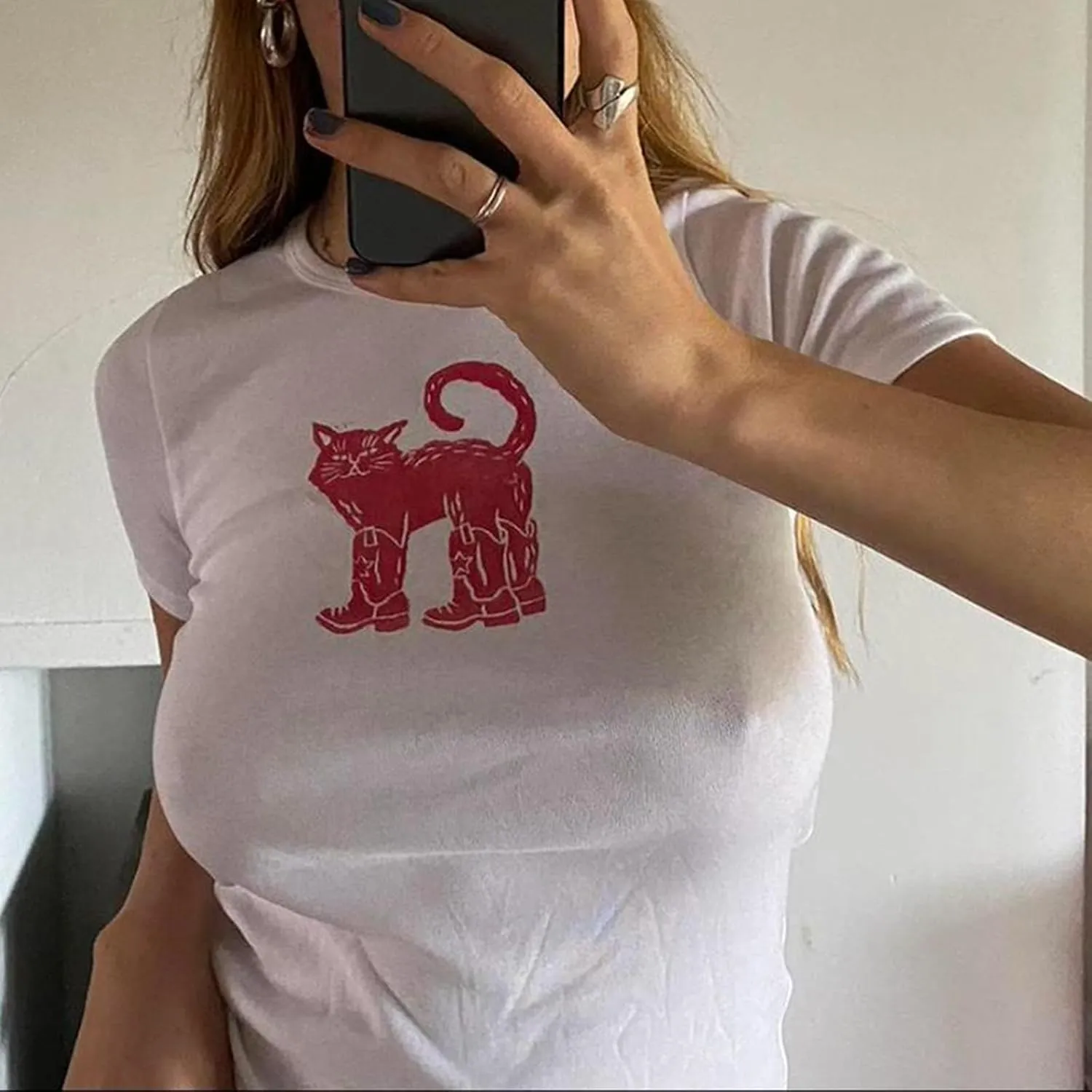 Y2k Baby Tees Women Graphic Print T- Shirt Summer Short Sleeve Slim Fit Crop Top Aesthetic Clothes