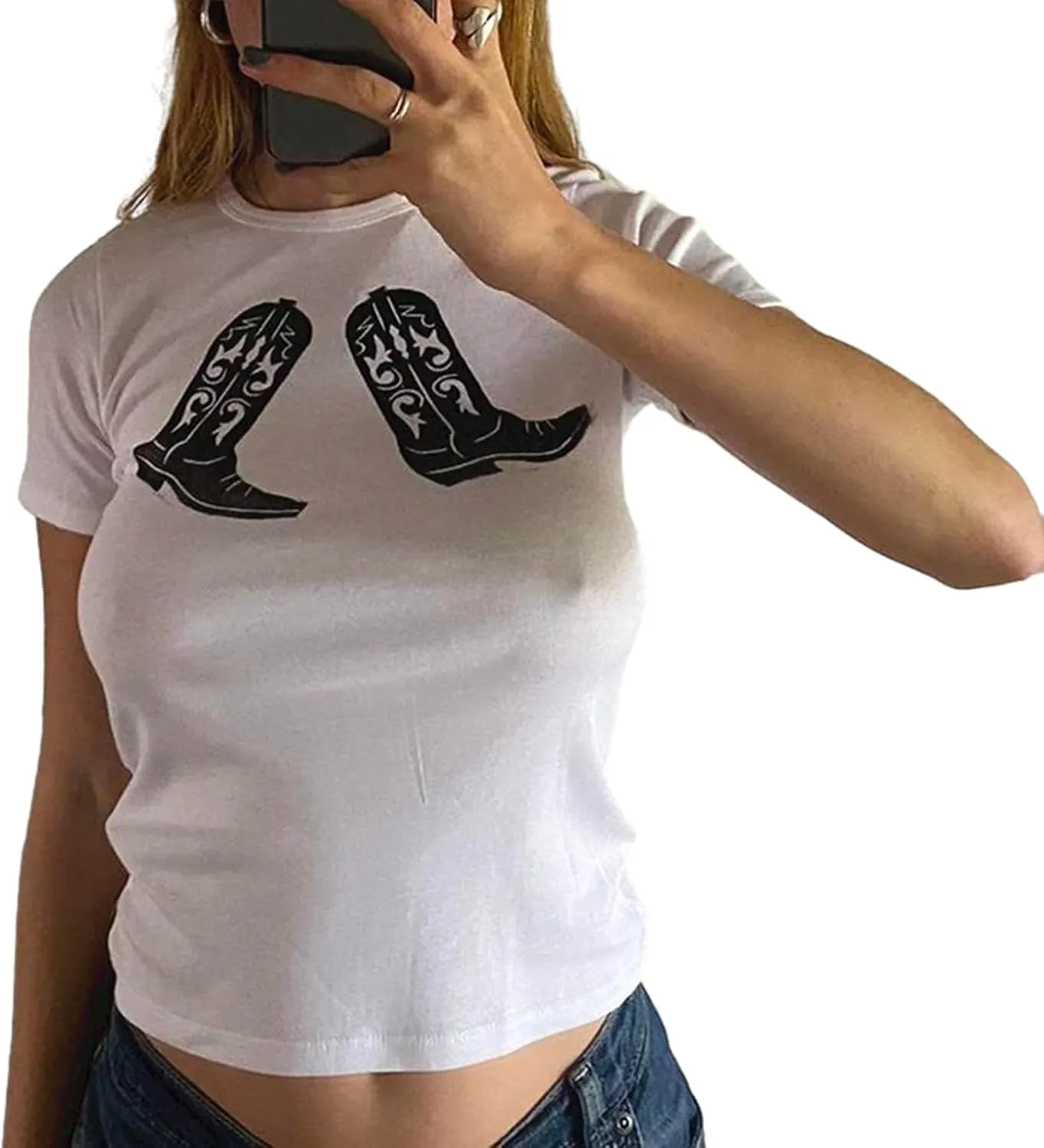 Y2k Baby Tees Women Graphic Print T- Shirt Summer Short Sleeve Slim Fit Crop Top Aesthetic Clothes