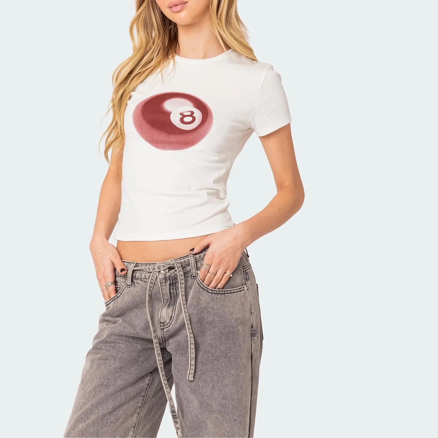 Y2k Baby Tees Women Graphic Print T- Shirt Summer Short Sleeve Slim Fit Crop Top Aesthetic Clothes