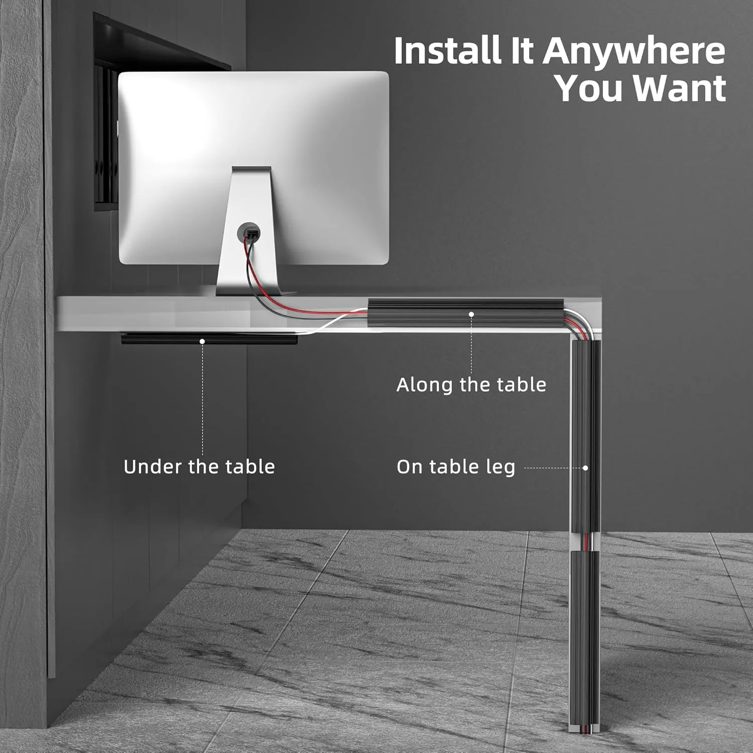 YECAYE 6X15.7in Cable Management, Cord Organizer,Easy Install Self-Adhesive Cable Organizer,Cord Management, Desk Wire Holder for Office Organization,Child and Pet Proofing, Black