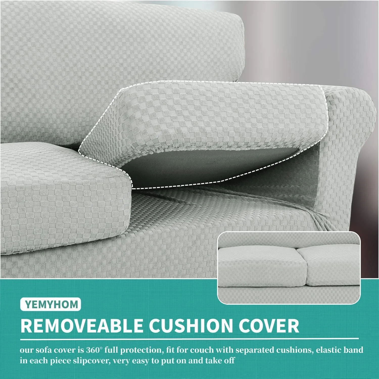 YEMYHOM Latest Checkered 3 Pieces Couch Covers for 2 Cushion Couch High Stretch Thickened Love Seat Sofa Cover for Dogs Pets Anti Slip Elastic Loveseat Slipcover Protector (Ivory), 55"-69"(2 CUSHIONS)