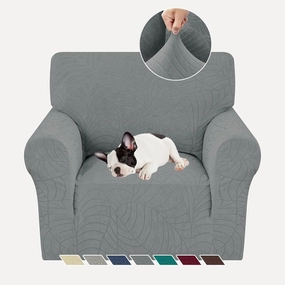 YEMYHOM Couch Cover Latest Jacquard Design High Stretch Sofa Chair Covers for Living Room, Pet Dog Cat Proof Armchair Slipcover Non Slip Elastic Furniture Protector (Small, Begonia Leaf Dark Gray)