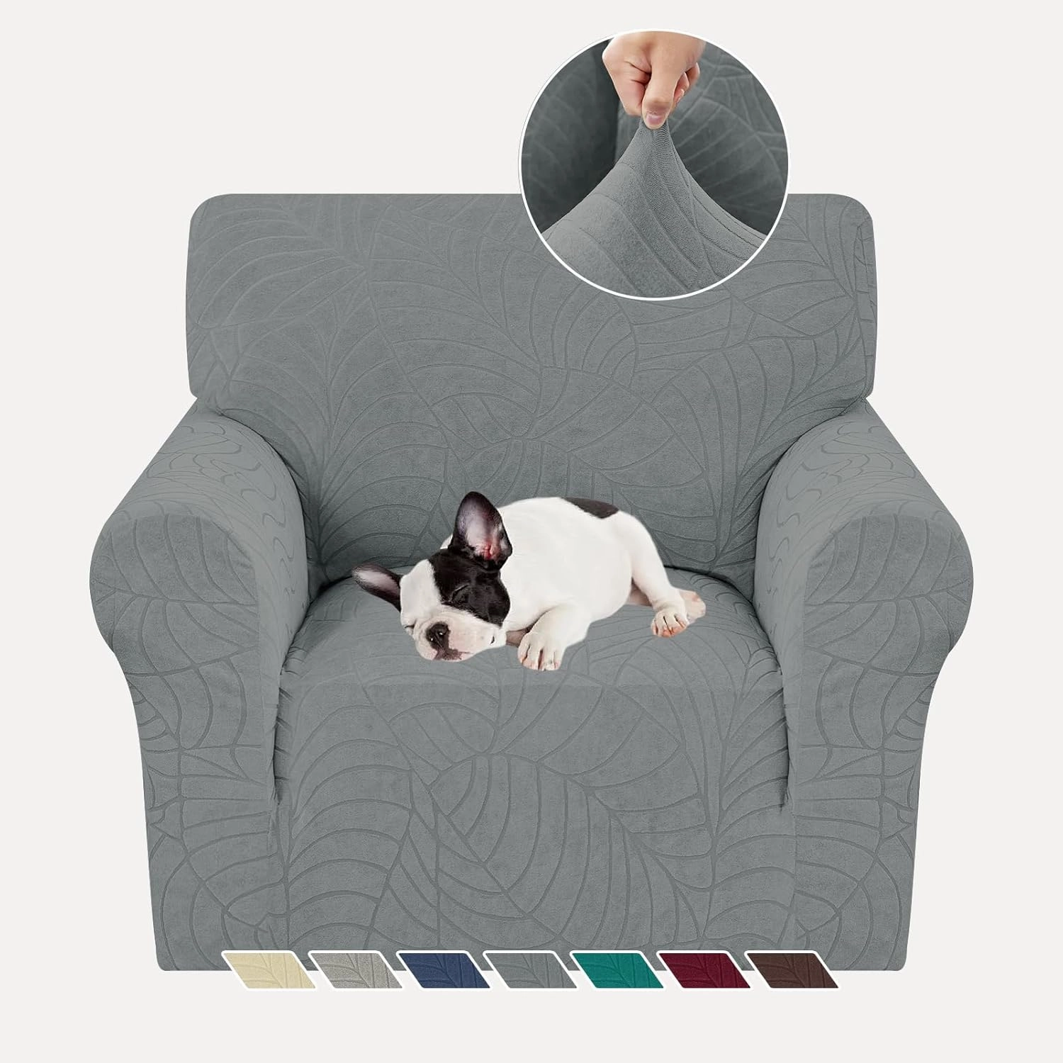 YEMYHOM Couch Cover Latest Jacquard Design High Stretch Sofa Chair Covers for Living Room, Pet Dog Cat Proof Armchair Slipcover Non Slip Elastic Furniture Protector (Small, Begonia Leaf Dark Gray)