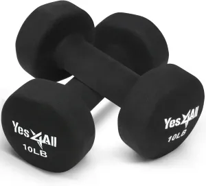 Yes4All Deluxe Neoprene Dumbbells (A Pair) – Multi Color & Weights Available (E-Black - 10 lbs (Pair))