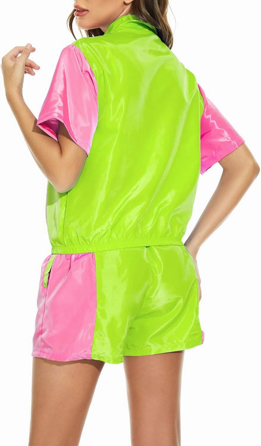 Yisfri Women's Color Block Windbreaker 2 Piece Outfits Short Sleeve Zip Front Elastic Waist Tracksuit Set