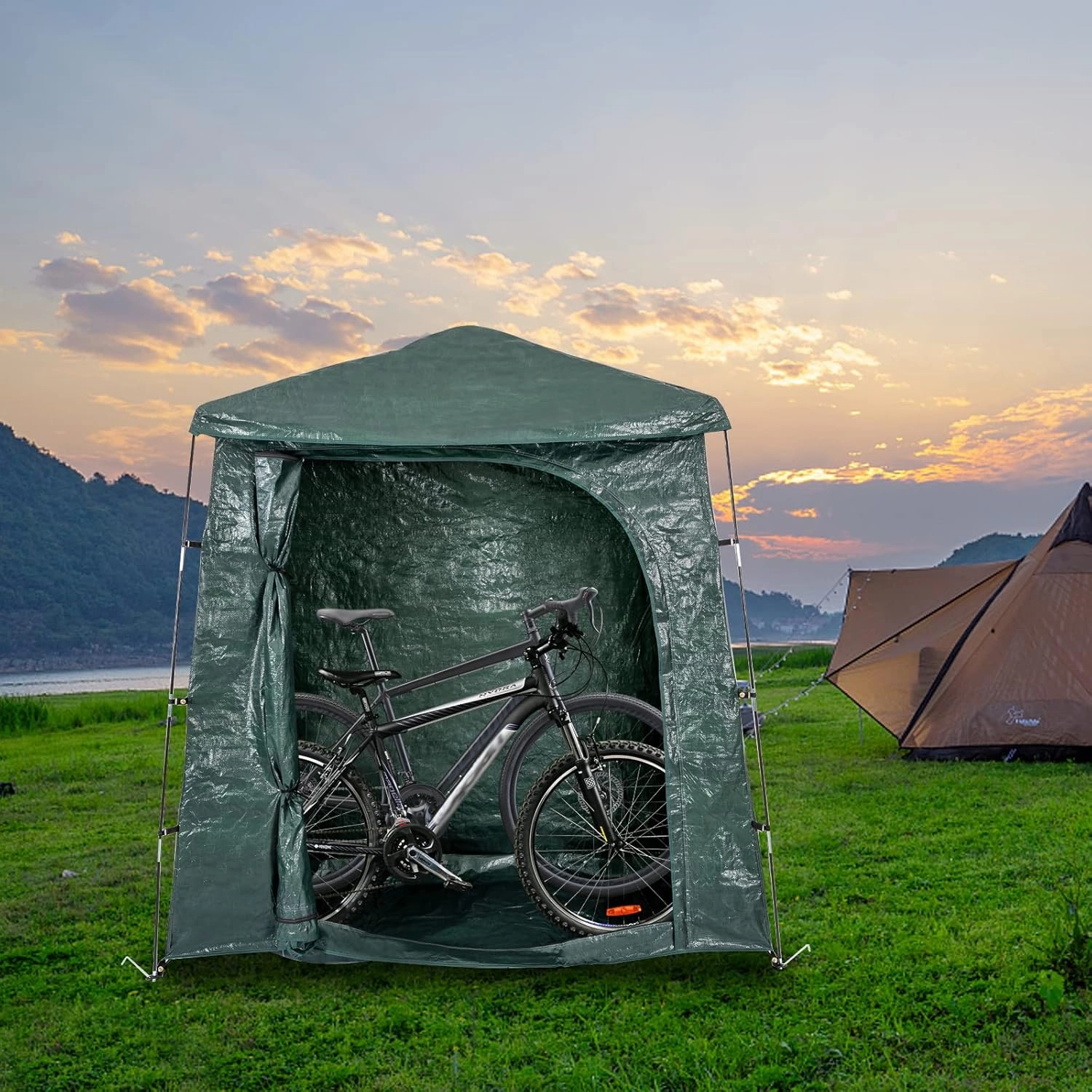 YIYIBYUS Bike Cover Storage Tent Heavy Duty Storage Tent,Bike Tent Bicycle Cover Storage Shed Portable & Carry Bag (PE Tent, Fiberglass Rod,78.74*39.37*74.8in)