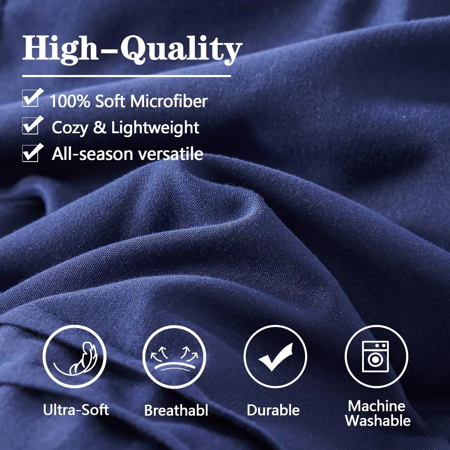 Yogeneg Full Size Comforter Set 7 Piece Bed in a Bag,Grid Pinch Pleat Navy Blue Bedding Set,Striped Textured Soft Microfiber Comforter with Sheet Set,All Season Complete Bed Set(Navy Blue,Full)
