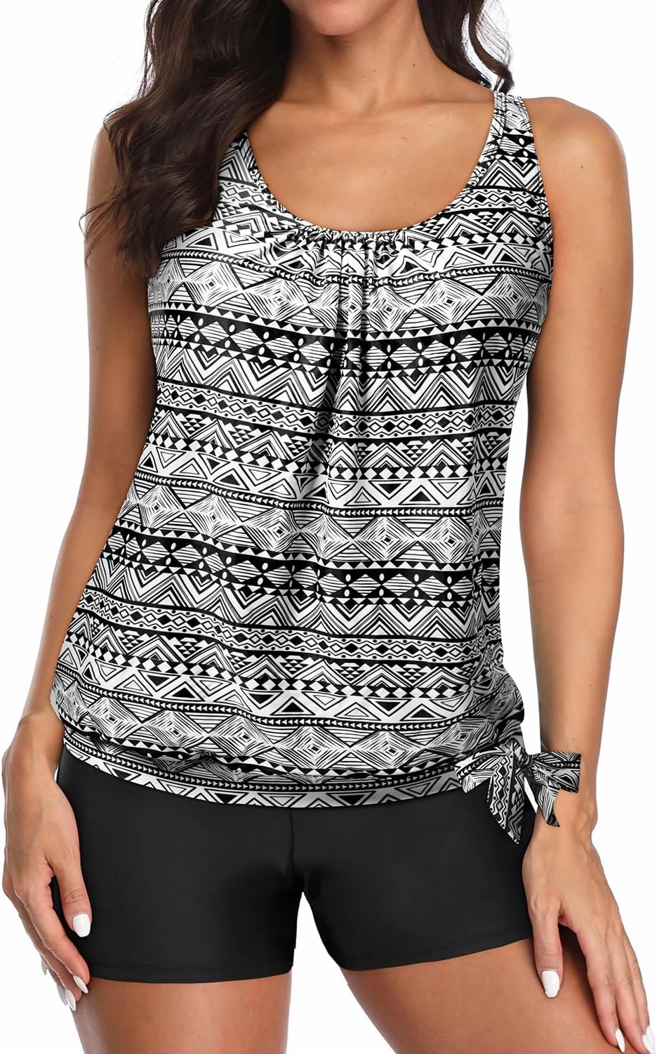 Yonique 2 Piece Swimsuit for Women Blouson Tankini Top with Shorts Tummy Control Bathing Suit