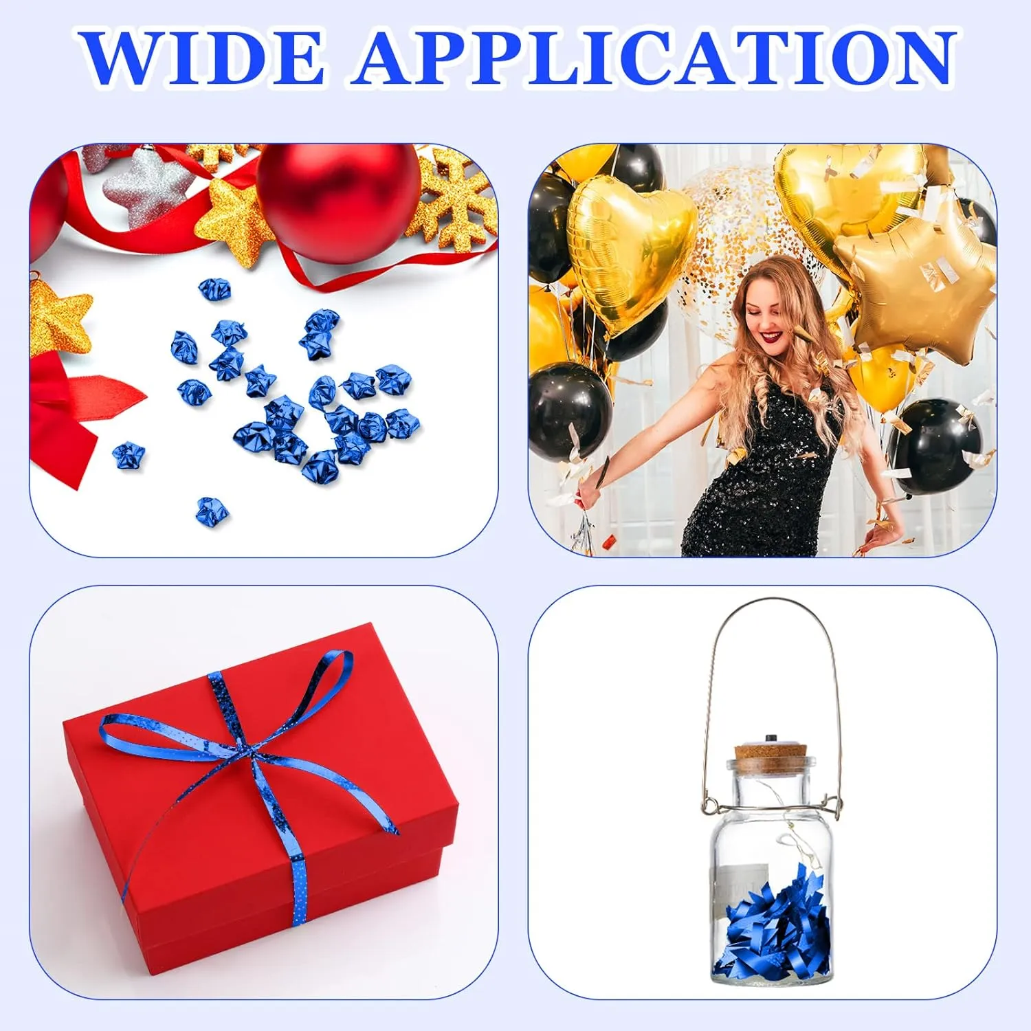 Yunsailing 24 Pcs Balloon Weights Metallic Holder Anchors with 1 Roll Iridescent Ribbon Centerpieces Decoration for Helium Balloons Birthday Wedding 2025 Graduation Party(Blue)