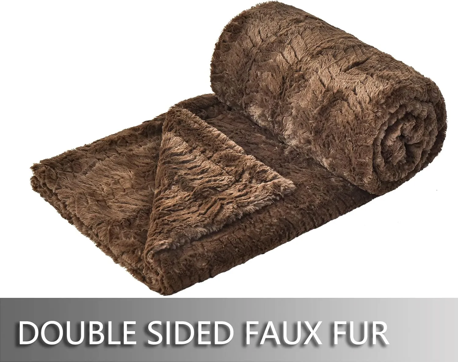 YUSOKI Luxury Faux Fur Throw Blanket(Without Pillows) 2 Layers,3lb,All Ages,Home Decoration, (Brown,50" x 63")