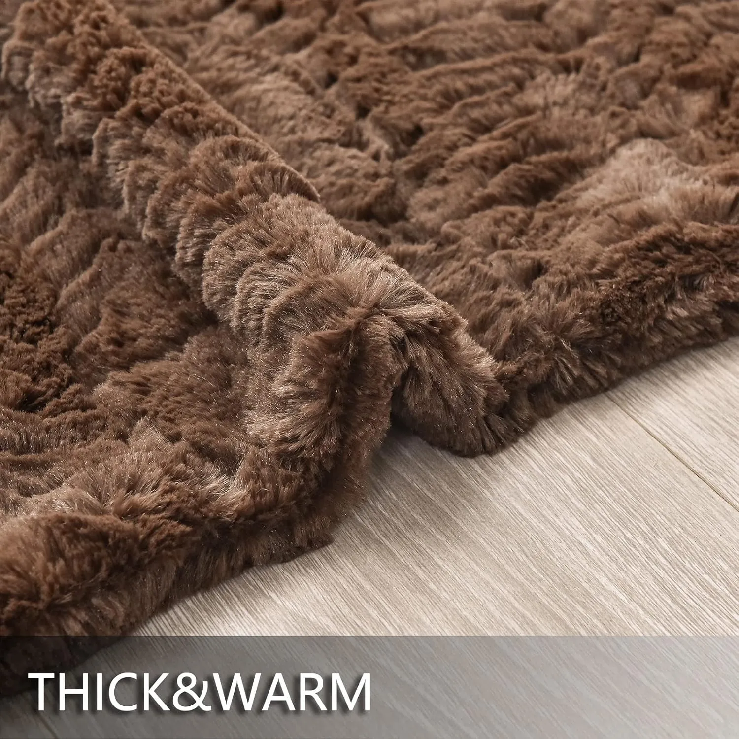 YUSOKI Luxury Faux Fur Throw Blanket(Without Pillows) 2 Layers,3lb,All Ages,Home Decoration, (Brown,50" x 63")
