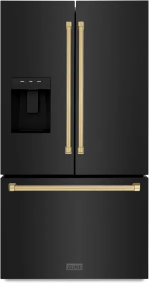 Z Line Kitchen and Bath ZLINE Autograph 36 in. Black Stainless Standard Refrigerator w/Bronze Handles (RSMZ-W-36-BS-CB)