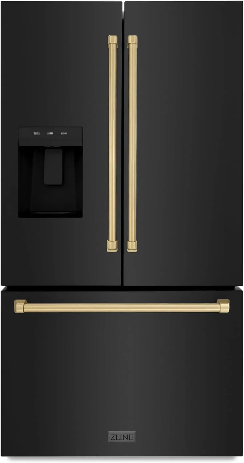 Z Line Kitchen and Bath ZLINE Autograph 36 in. Black Stainless Standard Refrigerator w/Bronze Handles (RSMZ-W-36-BS-CB)