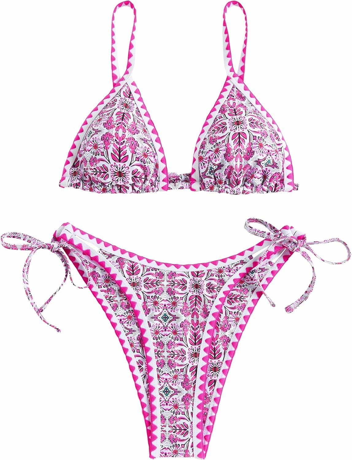 ZAFUL Women's Swimsuits Boho Floral Print String Thong Bikini Set Sexy High Cut Swimwear Bathing Suit