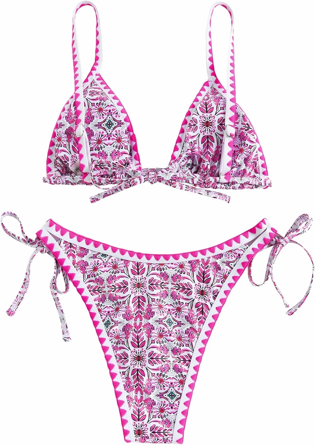 ZAFUL Women's Swimsuits Boho Floral Print String Thong Bikini Set Sexy High Cut Swimwear Bathing Suit