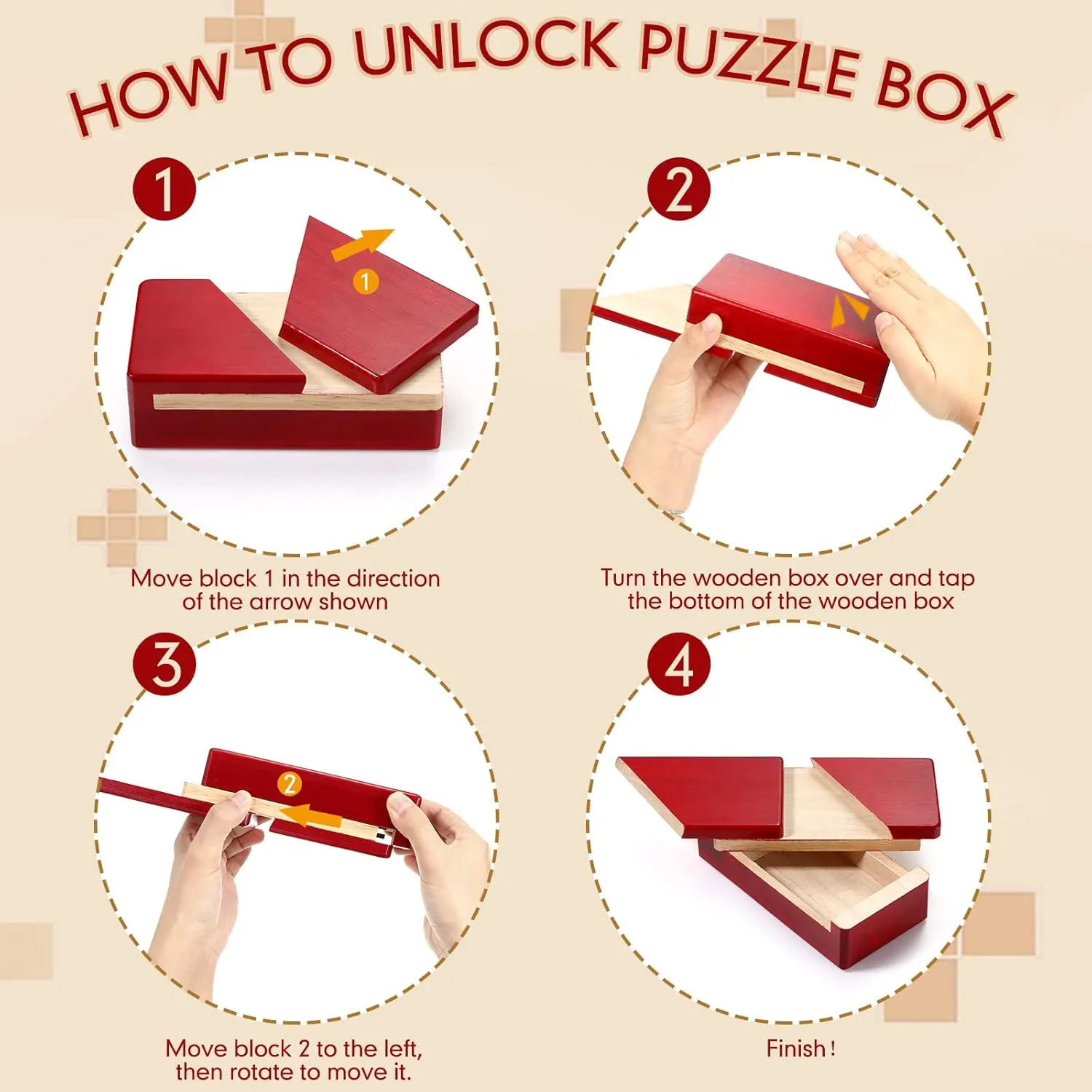 Zhanmai 2 Pack Christmas Puzzle Box Gift Wooden Magic Impossible Dovetail Box Secret Money Case Mini 3D Brain Teaser Case for Valentines Girlfriend Cash Adults Teens(Rectangle,Red)