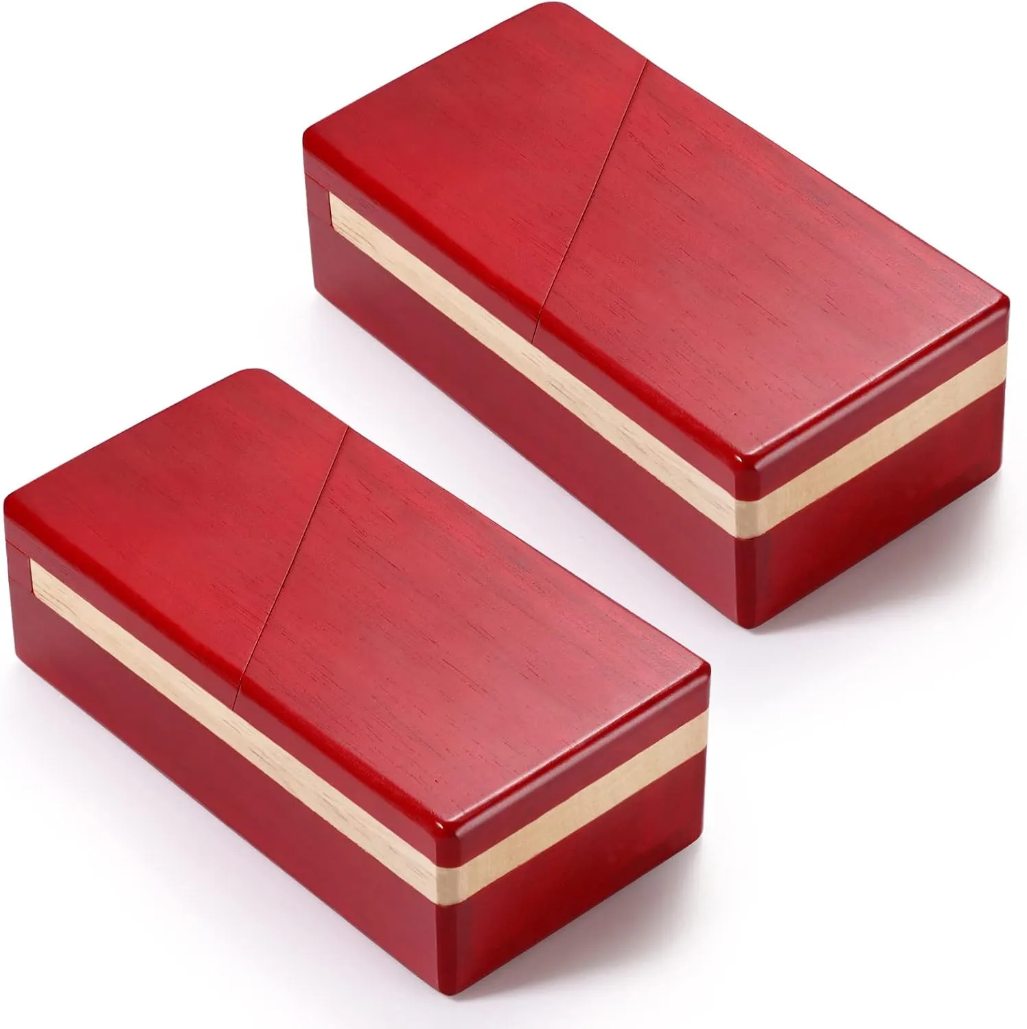 Zhanmai 2 Pack Christmas Puzzle Box Gift Wooden Magic Impossible Dovetail Box Secret Money Case Mini 3D Brain Teaser Case for Valentines Girlfriend Cash Adults Teens(Rectangle,Red)