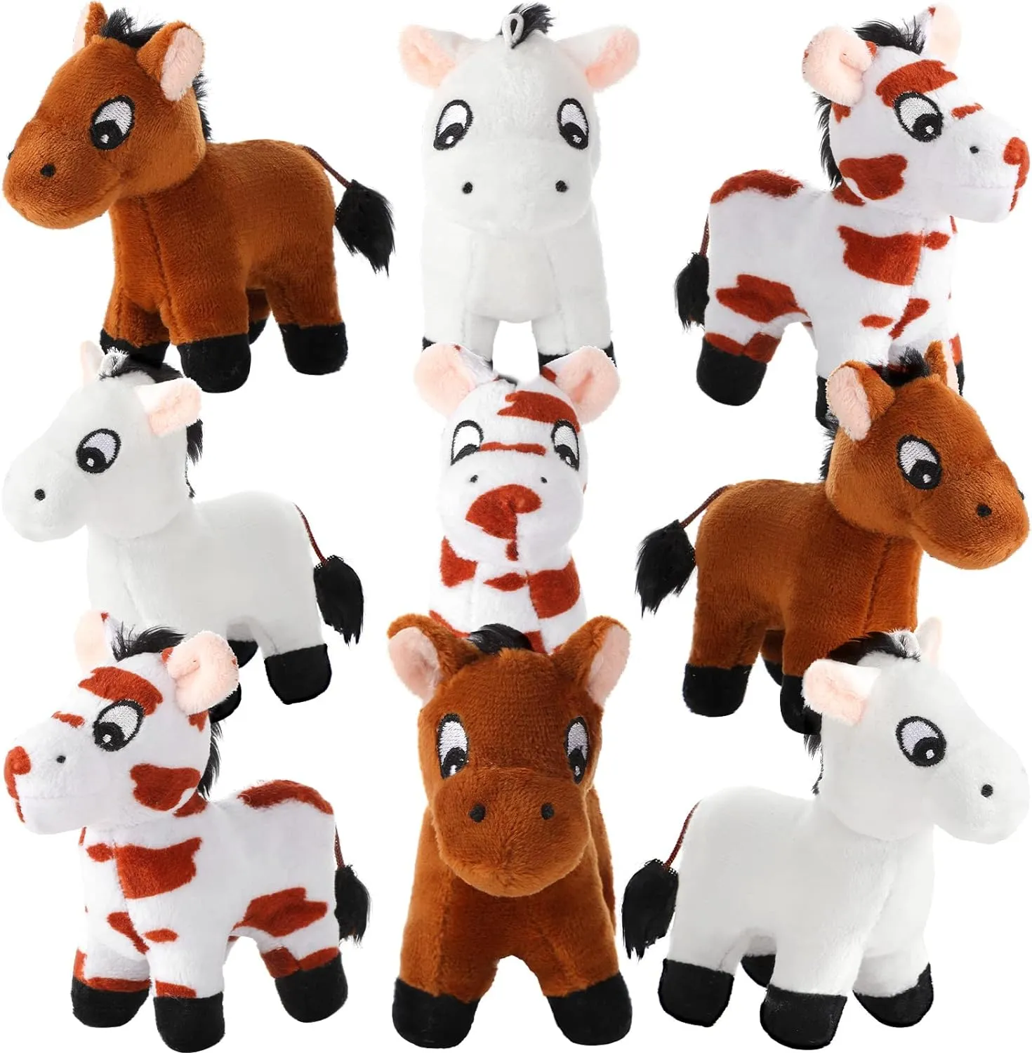 Zomiboo 9 Pack Horse Stuffed Animals Horse Plush Toy Standing Stuffed Horse 4 Inch Mini Plush Horse with Detachable Chain for Animal Theme Party Birthday Decoration Supplies (Cute Style)