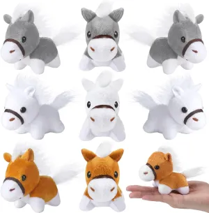 Zomiboo 9 Pack Horse Stuffed Animals Plush Toy Standing Stuffed Horse 4 Inch Mini Plush with Detachable Chain for Animal Theme Party Birthday Decoration Supplies (Bright Style)