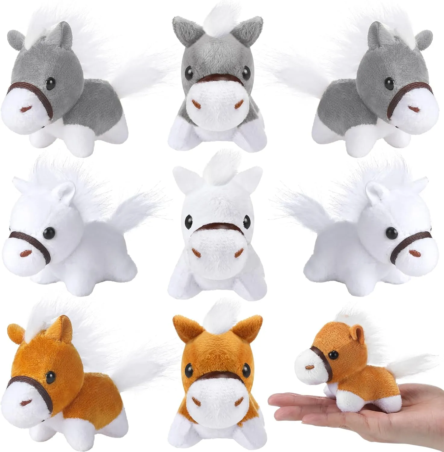 Zomiboo 9 Pack Horse Stuffed Animals Plush Toy Standing Stuffed Horse 4 Inch Mini Plush with Detachable Chain for Animal Theme Party Birthday Decoration Supplies (Bright Style)
