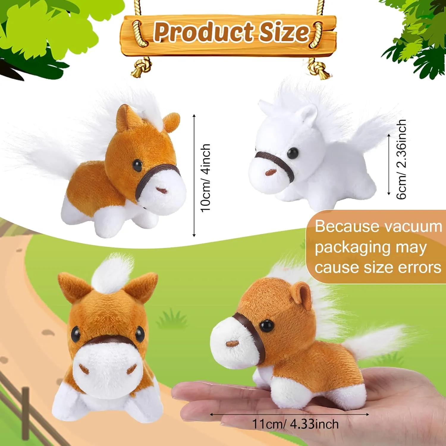 Zomiboo 9 Pack Horse Stuffed Animals Plush Toy Standing Stuffed Horse 4 Inch Mini Plush with Detachable Chain for Animal Theme Party Birthday Decoration Supplies (Bright Style)