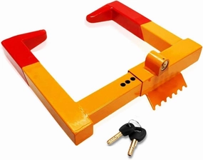 ZONETECH Security Wheel Clamp Chock Lock- Premium Quality Heavy Duty Stabilizer Anti- Theft -Protective for Parking Car, Trailer, Truck and SUV Bright Red/Yellow