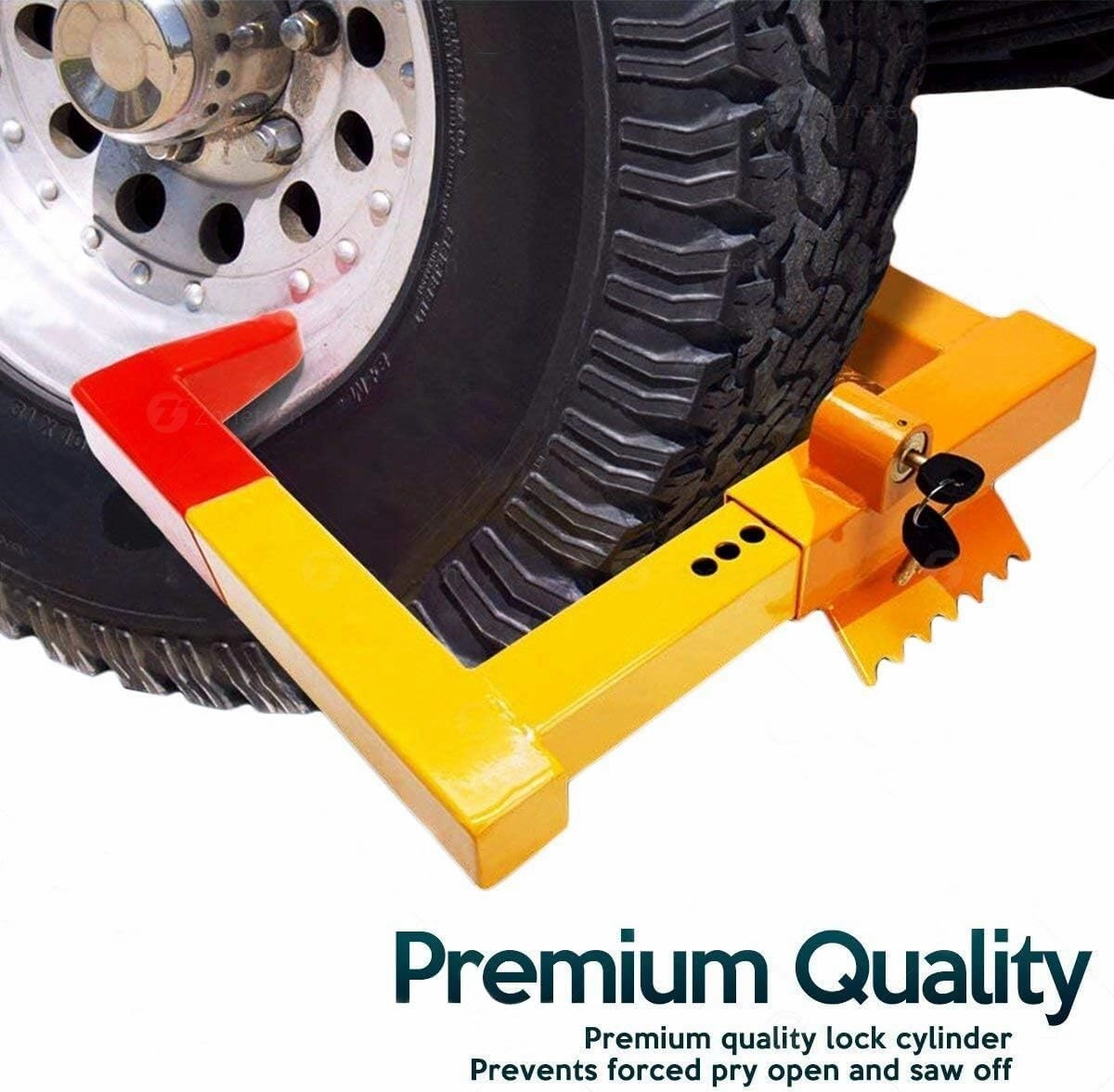 ZONETECH Security Wheel Clamp Chock Lock- Premium Quality Heavy Duty Stabilizer Anti- Theft -Protective for Parking Car, Trailer, Truck and SUV Bright Red/Yellow